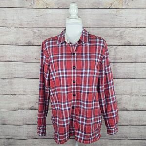 Vintage Women's L.L. Bean Fleece-Lined Flannel Shirt Button Front Plaid XL Red
